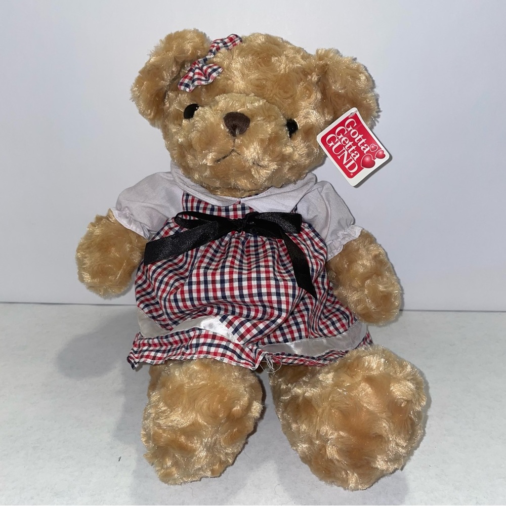 Darling Teddy Bear with Gingham Dress and Bow